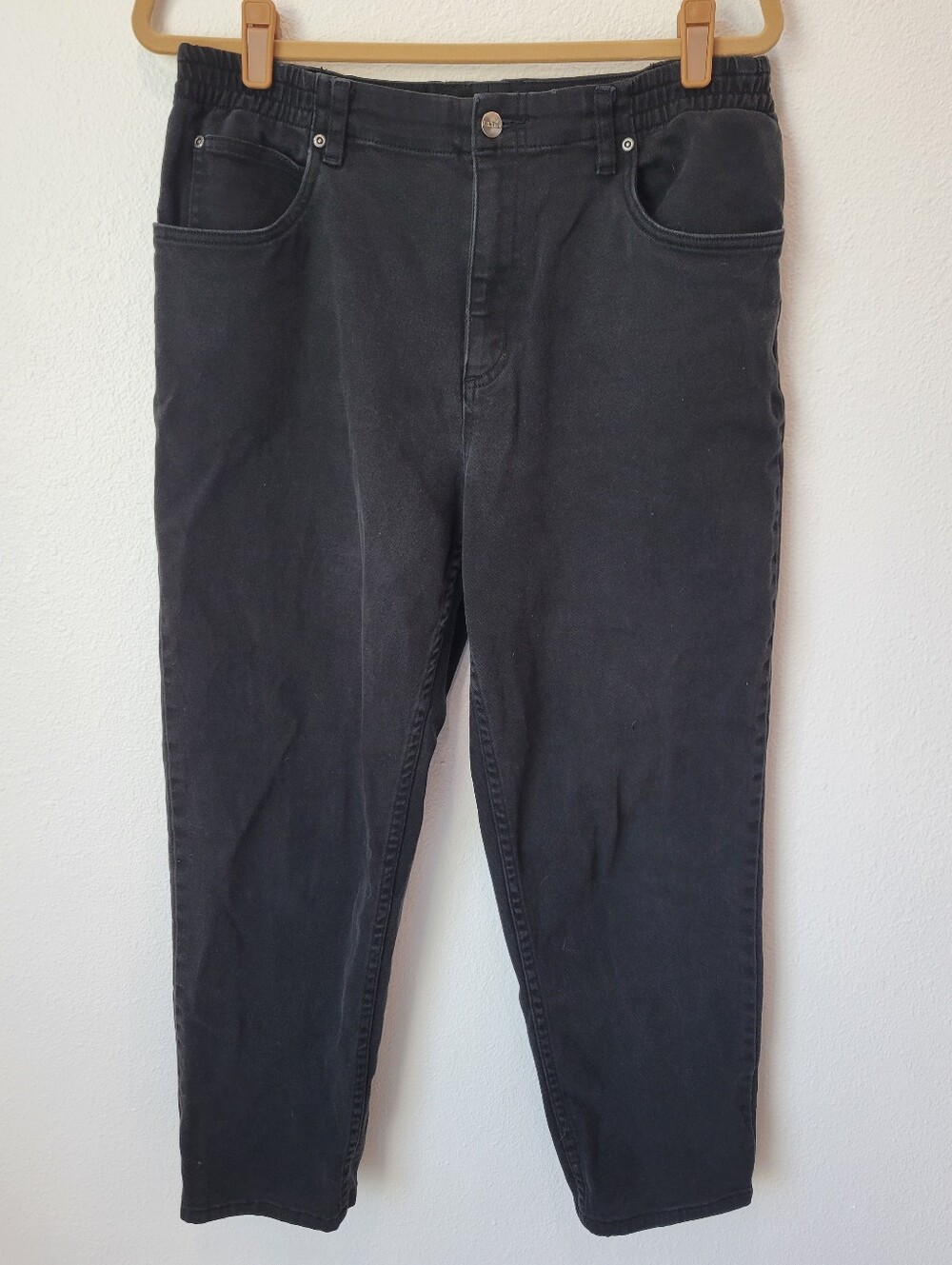 Vintage LL Bean Womens 12P Black Straight Leg Jeans Elastic‎ Waist Comfort Denim